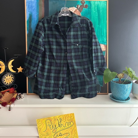 Alia Vintage Blue and Green Plaid Blouse M - Picture 15 of 15